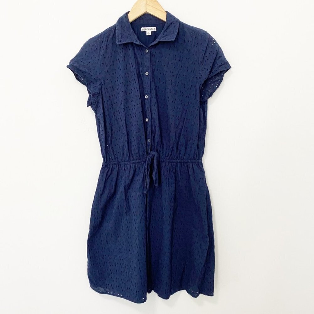 J. Crew Blue Eyelet Button Dress Size Small